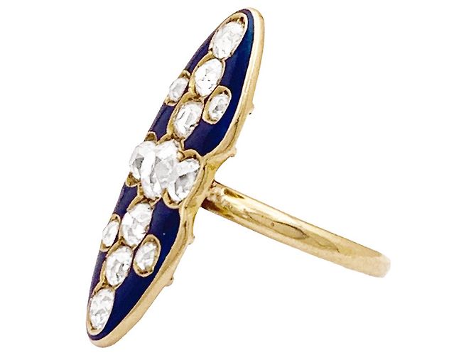 Autre Marque 'Marquise'-Ring aus Gelbgold, Diamanten, Emaille. - view 3