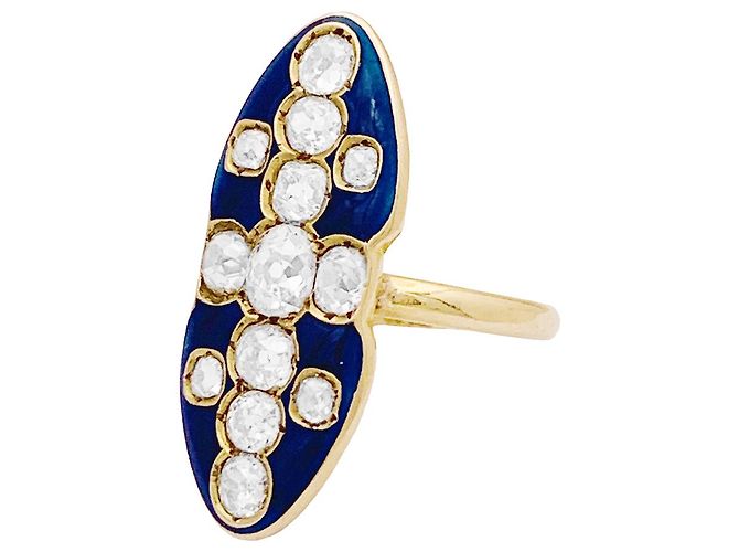 Autre Marque 'Marquise'-Ring aus Gelbgold, Diamanten, Emaille. - view 4