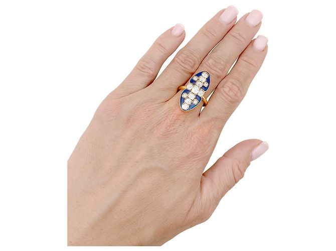 Autre Marque 'Marquise'-Ring aus Gelbgold, Diamanten, Emaille. - view 5