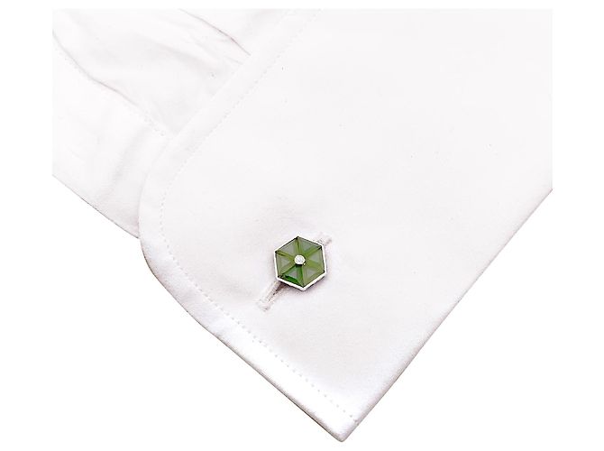 Autre Marque Gemelli in giadeite e platino. - vista 4