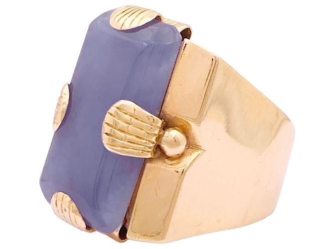 Autre Marque Anello 'Tank' in oro rosa, giada lavanda. - vista 2