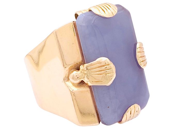 Autre Marque Anello 'Tank' in oro rosa, giada lavanda. - vista 3