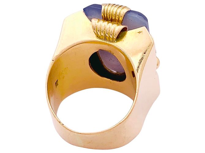 Autre Marque Anello 'Tank' in oro rosa, giada lavanda. - vista 4