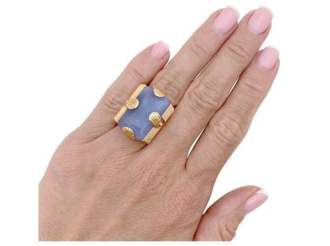 Autre Marque Anello 'Tank' in oro rosa, giada lavanda. - vista 6