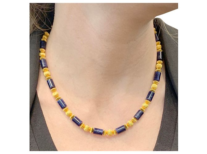 Collana Lalaounis, oro giallo, sodaliti. - vista 5