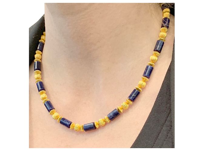 Collana Lalaounis, oro giallo, sodaliti. - vista 6