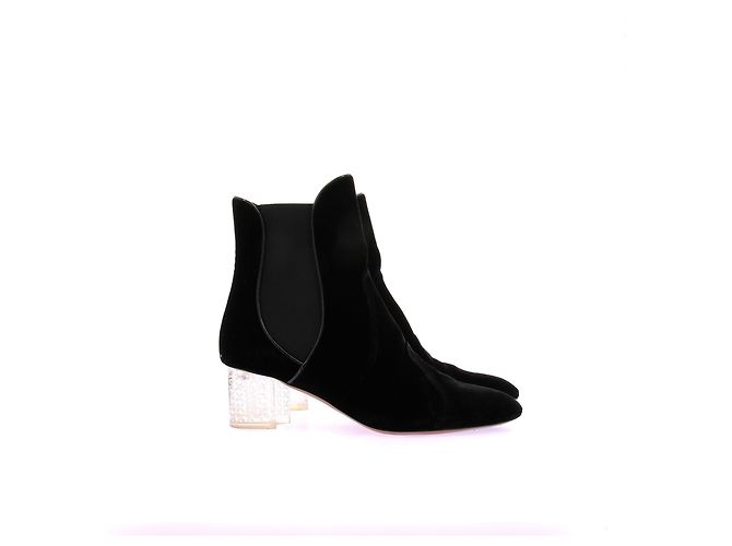 Botines Alaïa de terciopelo negro con tacón transparente - vista 2