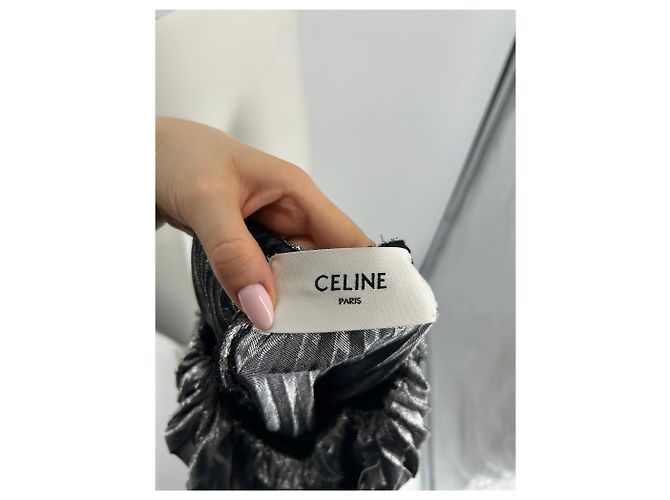 Vestido largo de seda plateada con cuello halter Céline Plata - vista 5