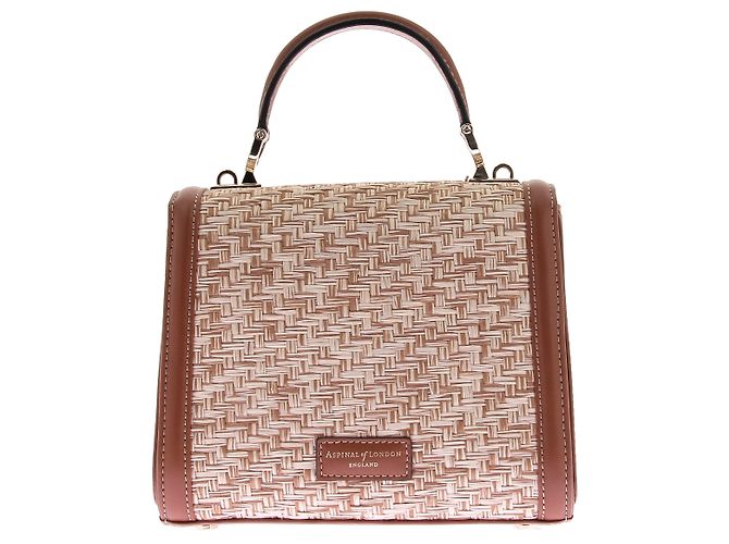 Aspinal Of London Borsa "Midi Mayfair" in rafia e pelle cammello - vista 2