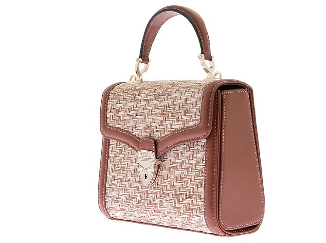 Aspinal Of London Borsa "Midi Mayfair" in rafia e pelle cammello - vista 3