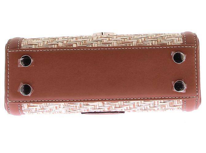 Aspinal Of London Borsa "Midi Mayfair" in rafia e pelle cammello - vista 7