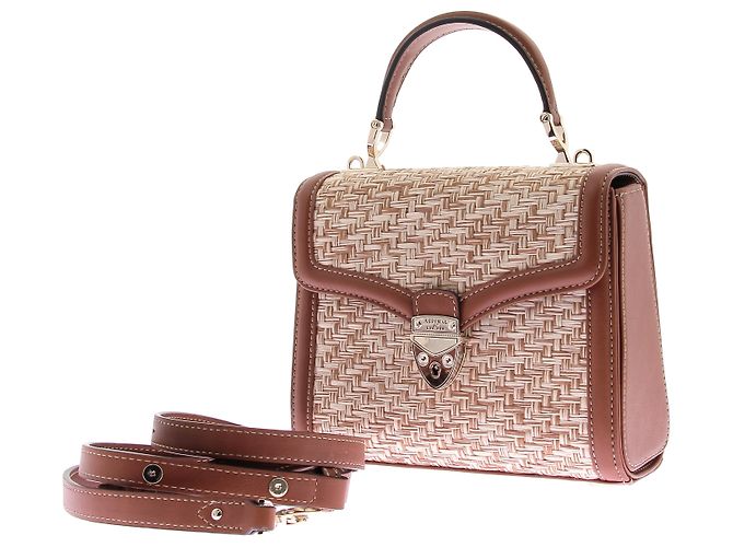 Aspinal Of London Borsa "Midi Mayfair" in rafia e pelle cammello - vista 8