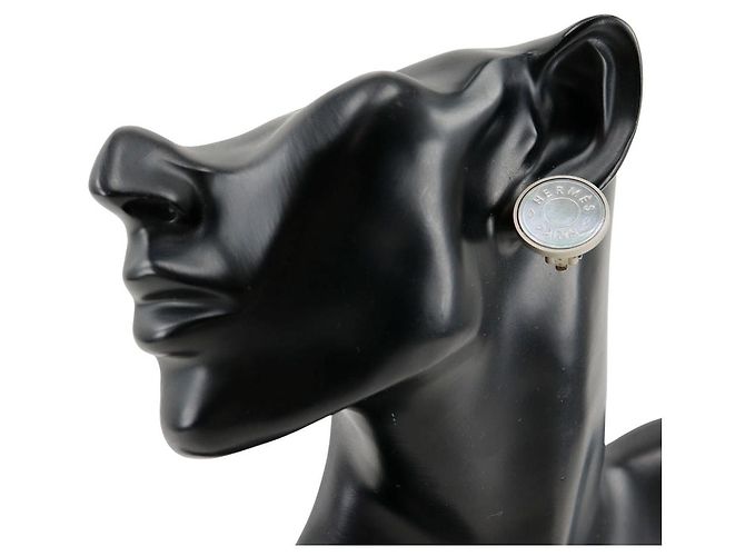 Hermès Vintage Metall Muschel Ohrringe von Hermes Silber - Ansicht 2