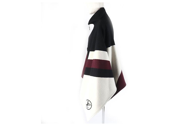 Poncho grafico LV in lana e seta Louis Vuitton Nero Beige Bordò - vista 2