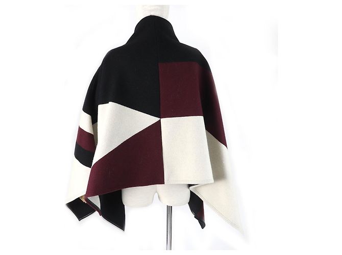 Poncho grafico LV in lana e seta Louis Vuitton Nero Beige Bordò - vista 3