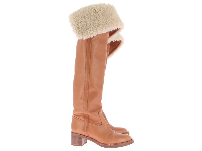 Céline Stivali in Pelle e Shearling Folco Marrone - vista 2