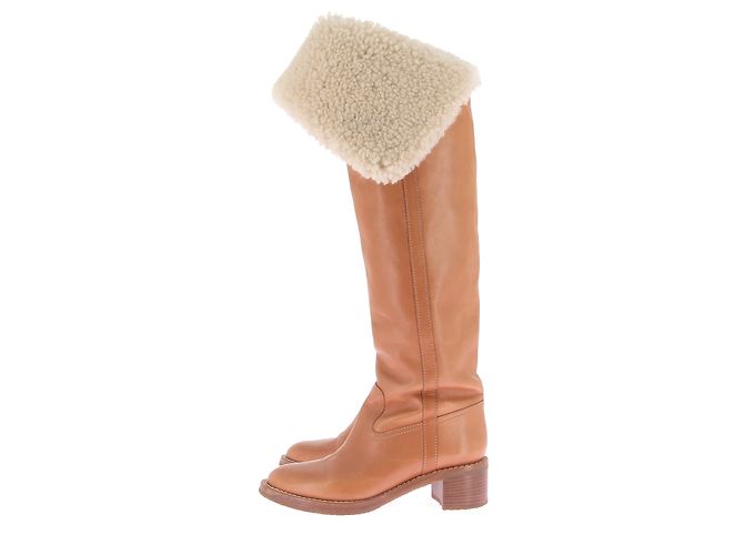 Céline Stivali in Pelle e Shearling Folco Marrone - vista 3