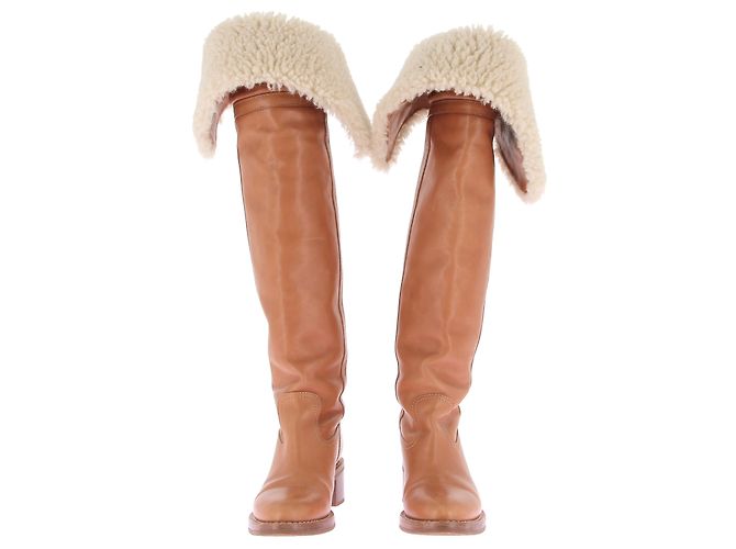 Céline Stivali in Pelle e Shearling Folco Marrone - vista 4