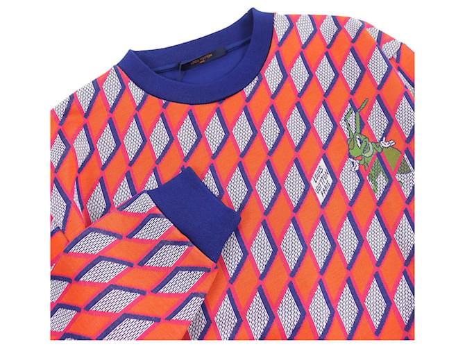 Strickpullover mit Diamant-Damier-Druck Louis Vuitton M Blau Orange - Ansicht 3