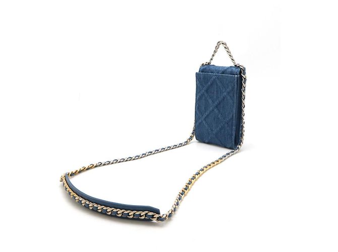 Custodia per telefono Chanel19 in denim con catena Blu - vista 2
