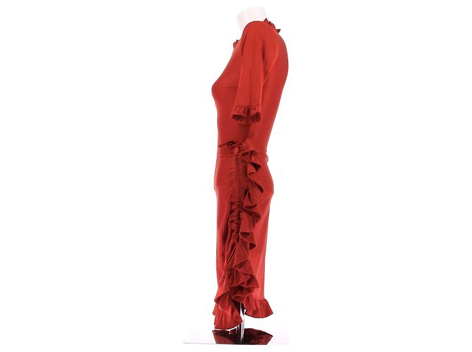 Paco Rabanne Ziegelrote Rüschenkleid - Ansicht 4