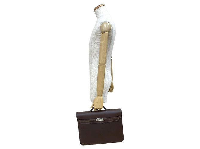 Hermès Borsa Hermes Kelly Depeches Togo Marrone - vista 3