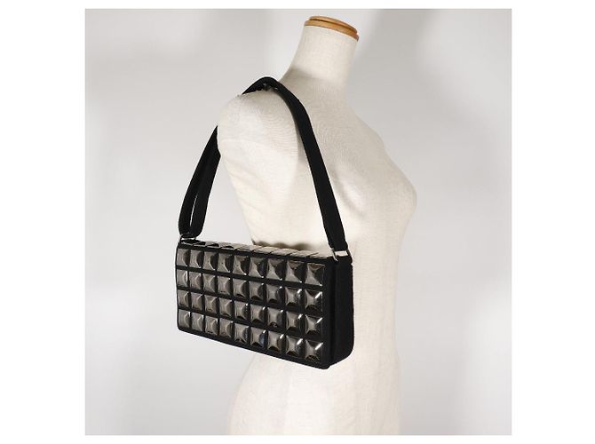 Borsa a spalla in cotone Chanel Choco Bar Ice Cube Nero - vista 9
