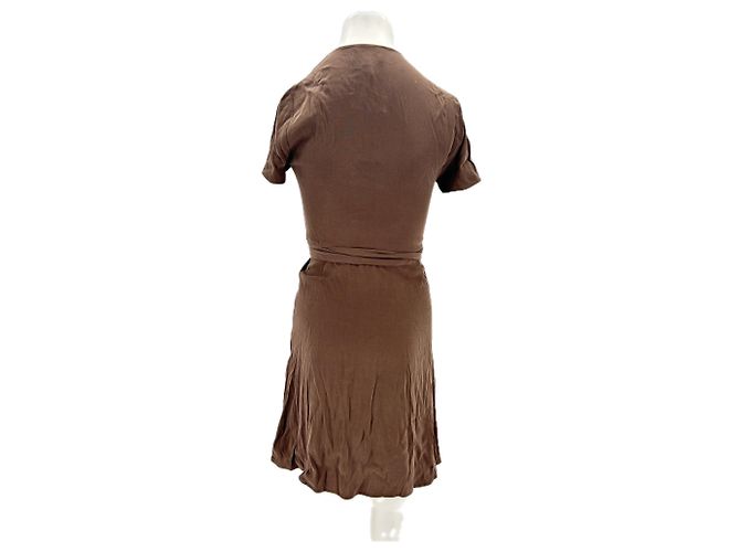 Vestido corto marrón de viscosa con cinturón Rouje Castaño - vista 2