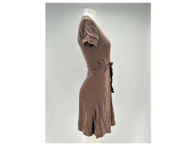 Vestido corto marrón de viscosa con cinturón Rouje Castaño - vista 3