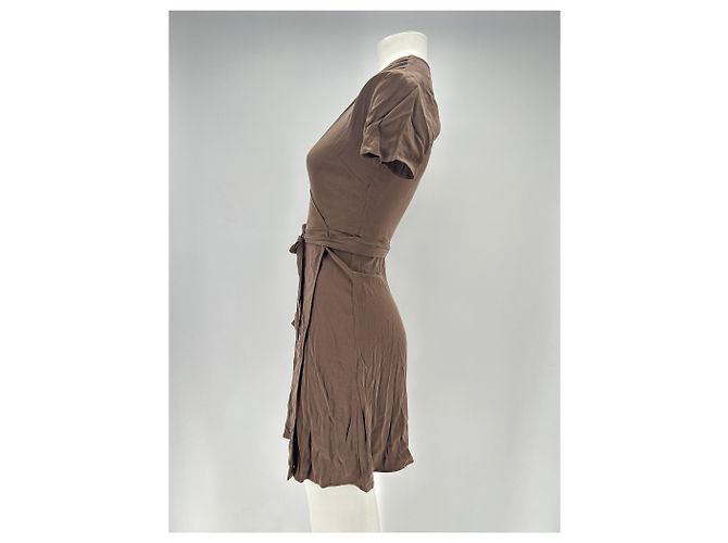 Vestido corto marrón de viscosa con cinturón Rouje Castaño - vista 4