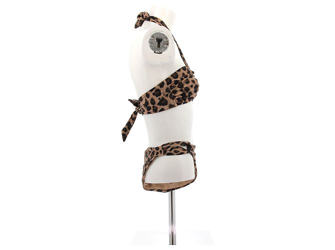 Autre Marque Costume da bagno a due pezzi e pareo con motivo leopardato Marrone - vista 3