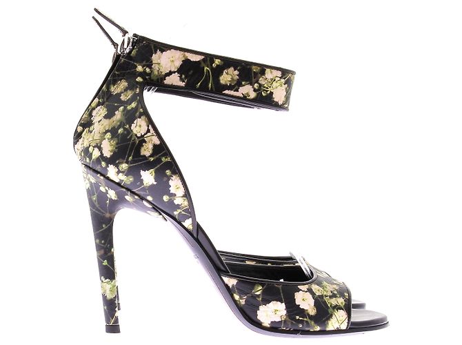 Givenchy Schwarze Lederabsatzsandalen mit floralem Muster - Ansicht 2