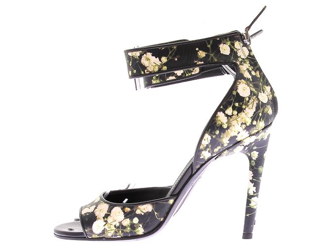 Givenchy Schwarze Lederabsatzsandalen mit floralem Muster - Ansicht 3