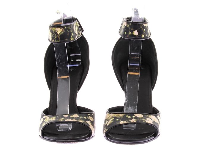 Givenchy Schwarze Lederabsatzsandalen mit floralem Muster - Ansicht 4