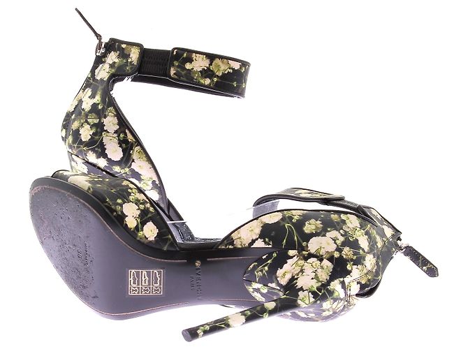 Givenchy Schwarze Lederabsatzsandalen mit floralem Muster - Ansicht 7