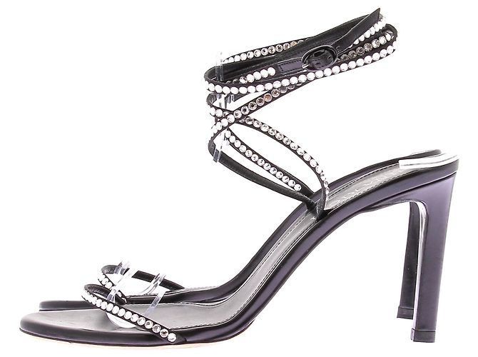 Nina Ricci Schwarze Leder High Heels mit Strass - Ansicht 3