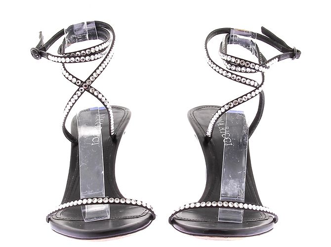 Nina Ricci Schwarze Leder High Heels mit Strass - Ansicht 4
