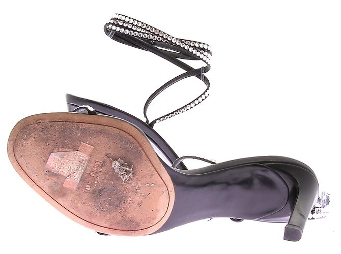 Nina Ricci Schwarze Leder High Heels mit Strass - Ansicht 7