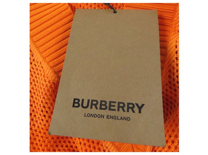 Céline Burberry Rayon V-Ausschnitt Mesh Tunika Kleid Orange S - Ansicht 10