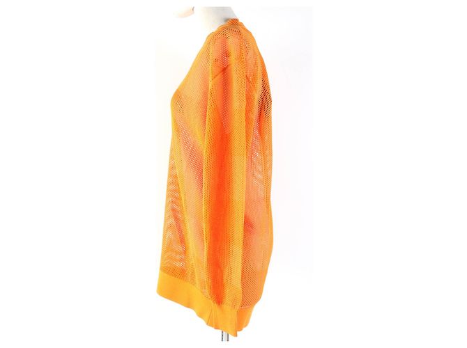 Céline Burberry Rayon V-Ausschnitt Mesh Tunika Kleid Orange S - Ansicht 2