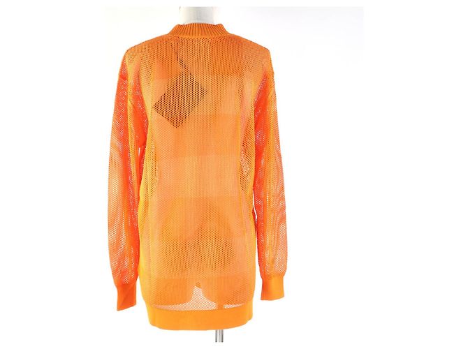 Céline Burberry Rayon V-Ausschnitt Mesh Tunika Kleid Orange S - Ansicht 3