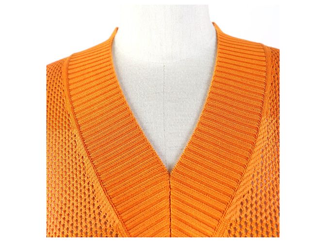 Céline Burberry Rayon V-Ausschnitt Mesh Tunika Kleid Orange S - Ansicht 4