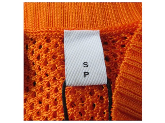 Céline Burberry Rayon V-Ausschnitt Mesh Tunika Kleid Orange S - Ansicht 6