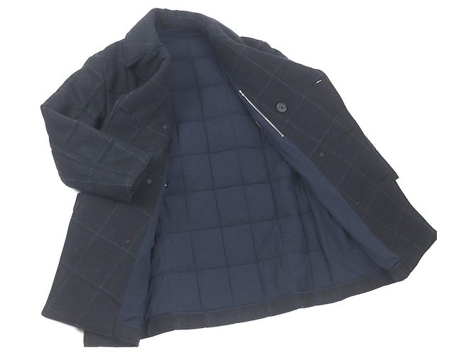 Hermès Abrigo doble de cachemira y lana a cuadros Hermes Azul Azul marino - vista 3