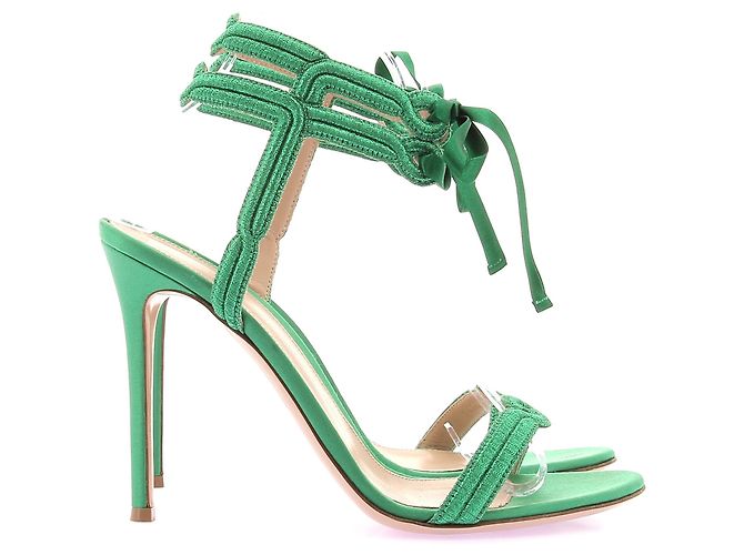 Gianvito Rossi Sandali con tacco in pelle verde iridescente - vista 2