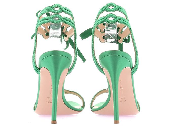 Gianvito Rossi Sandali con tacco in pelle verde iridescente - vista 5