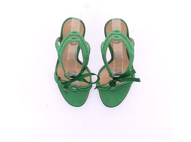 Gianvito Rossi Sandali con tacco in pelle verde iridescente - vista 6