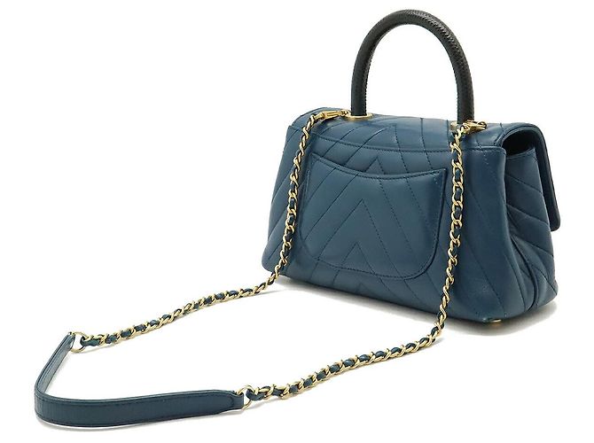 Chanel Coco Handle Chevron Leder 2-Wege Tasche Blau - Ansicht 2