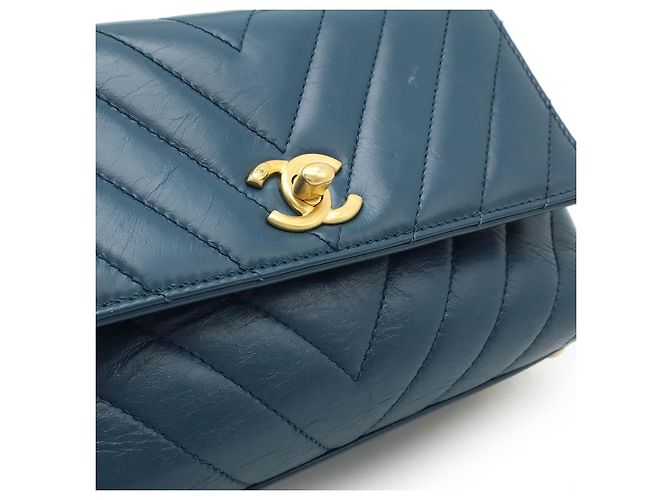 Chanel Coco Handle Chevron Leder 2-Wege Tasche Blau - Ansicht 5