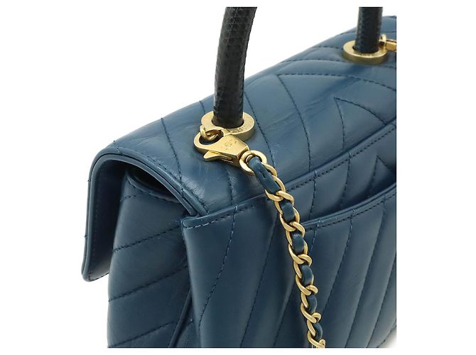 Chanel Coco Handle Chevron Leder 2-Wege Tasche Blau - Ansicht 7